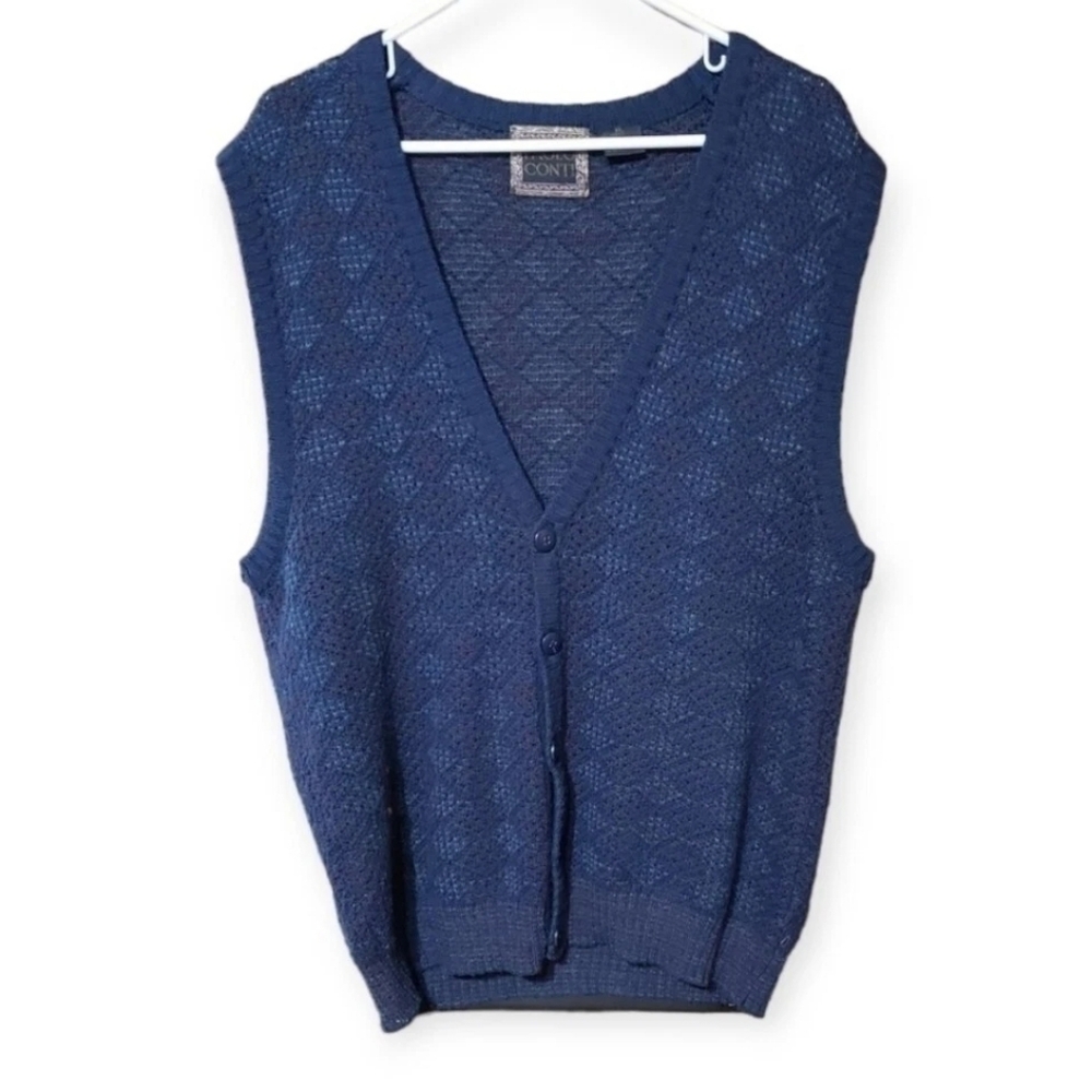 Paolo Conti Mens Sweater Vest V-Neck Wool Blend Size XL Argyle Diamond Button